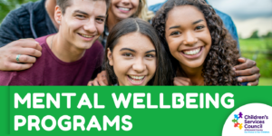 Children teen smiling with words mental wellbeing programs